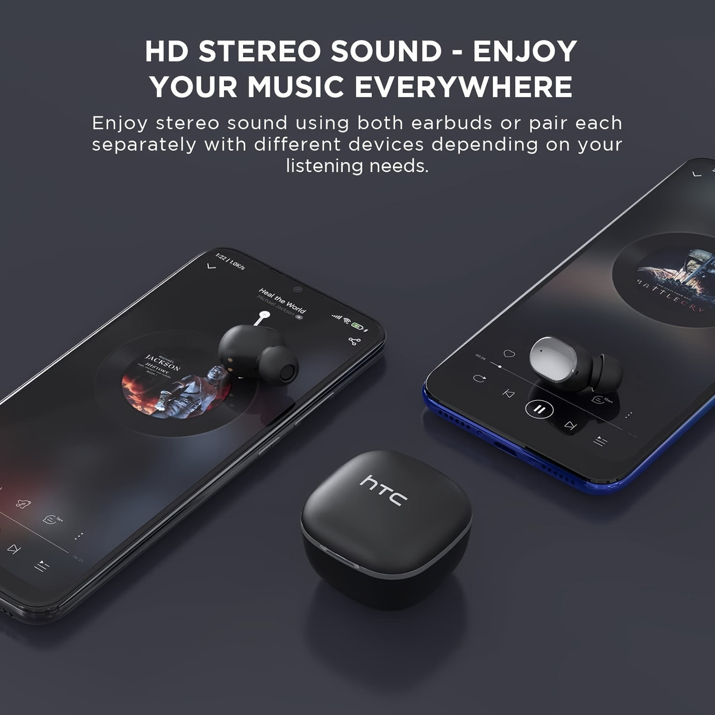 HTC True Wireless BT Earbuds 2, in-Ear Headphones Noise Cancellation, Built-in Mic/32H Playtime for Calling - Maximus Echo