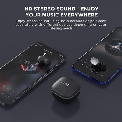 HTC True Wireless BT Earbuds 2, in-Ear Headphones Noise Cancellation, Built-in Mic/32H Playtime for Calling - Maximus Echo
