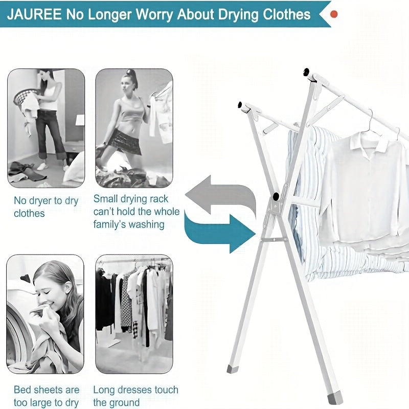 Foldable Metal Clothes Drying Rack, Adjustable Three Rod, with Space-Saving Storage Maximus Echo
