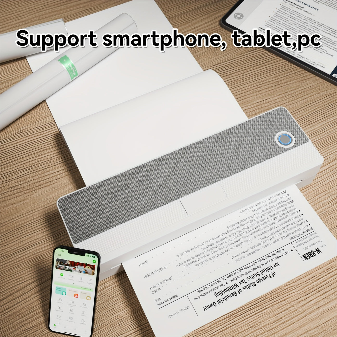 Thermal Printer - Wireless Wireless Printer for Mobile Travel, with 1 Roll Thermal Paper Compatible with Android & IOS, USB, Ideal for Folding, Rolling & Tattoo Paper, Portable - Maximus Echo