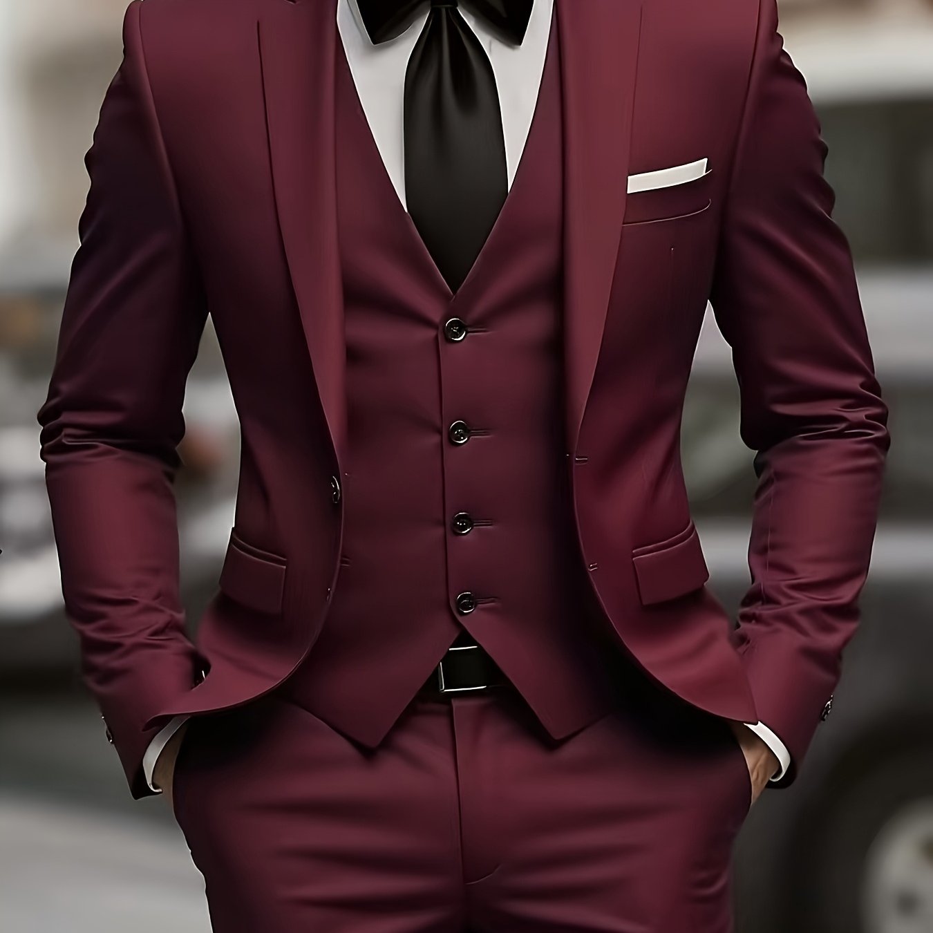 Men's 3pcs suit, plain color green fruit collar suit with jacket and formal trousers, suitable for business gatherings, graduation ceremonies, weddings and parties - Maximus Echo