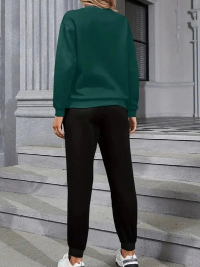 Women'S Casual Sports Fashion Bear Basketball Pattern Crew Neck Sweatshirt Set with Knit Fabric, 100% Polyester Material, Fall/Winter Season