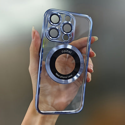 Luxury Phone Case | Transparent Magnetic Electroplated Hollow Logo TPU Shockproof for Iphone 11/12/13/14/15/16 Pro Max Plus - Maximus Echo