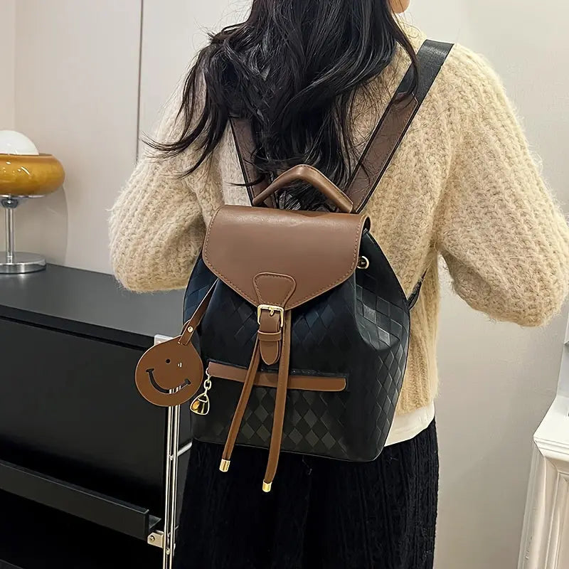Backpack for Women - Coffee Brown & Black Color Block Design with Golden Buckle, Adjustable Shoulder Straps,- Perfect for Work, Travel - Maximus Echo