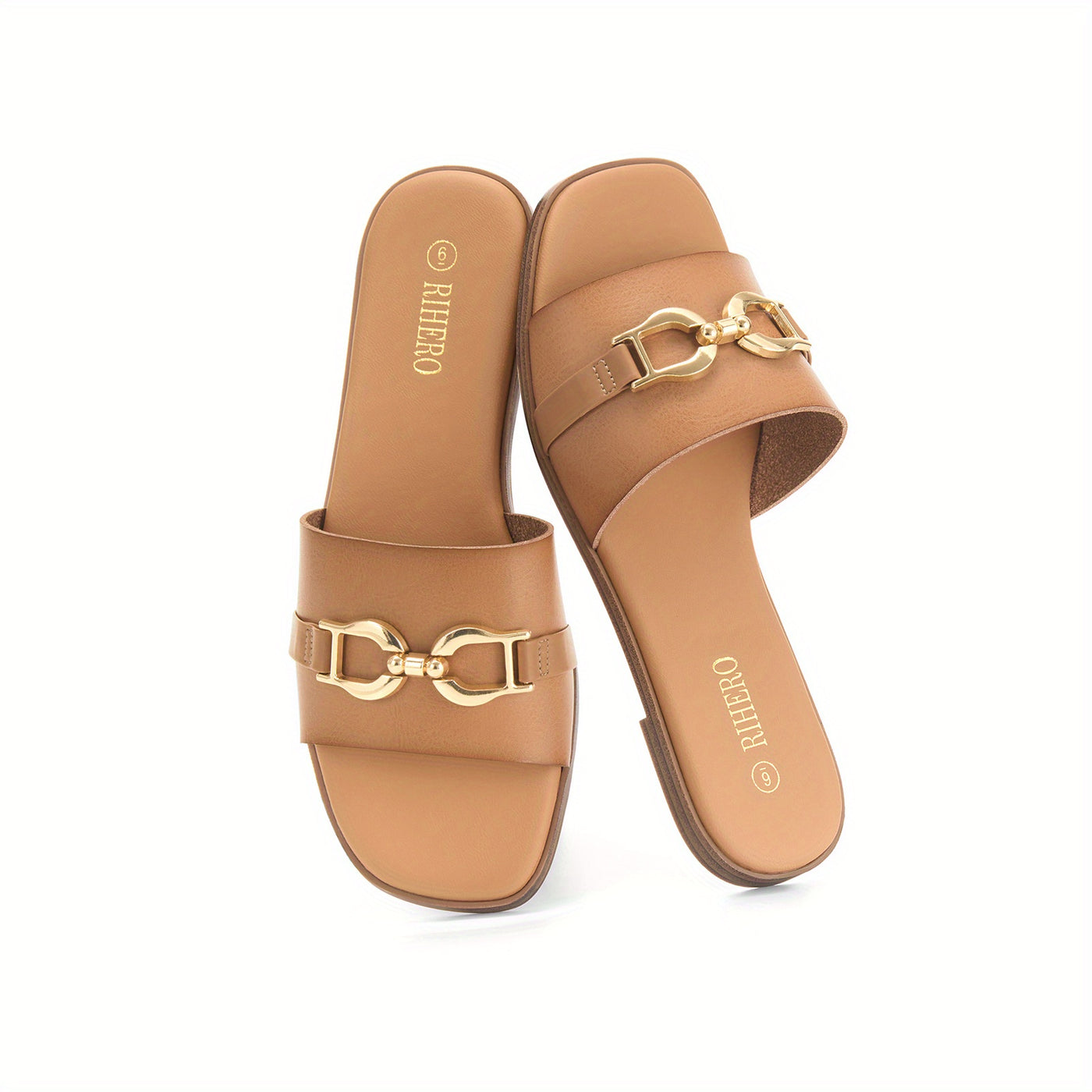 Women's Summer Flat Sandals - Comfortable Sandals with Golden Chain Detail, Travel, Casual Outings, Elegant Footwear - Maximus Echo