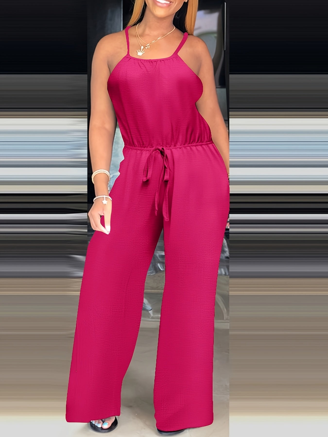 Women'S Yellow Halter Neck Jumpsuit with Drawstring Waist - Casual, Summer, Adult, Comfortable Fit, Casual Wear - Maximus Echo