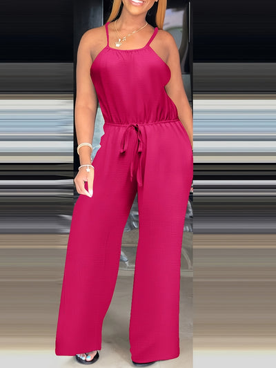 Women'S Yellow Halter Neck Jumpsuit with Drawstring Waist - Casual, Summer, Adult, Comfortable Fit, Casual Wear - Maximus Echo