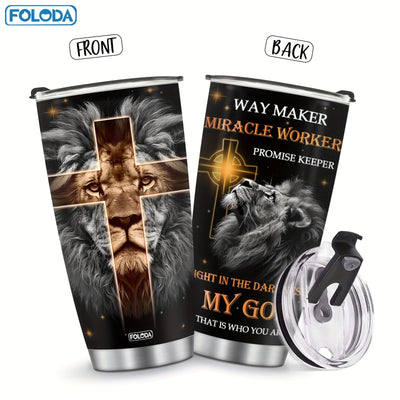 Foloda 20oz Lion-Themed Stainless Steel Tumbler with Lid - Inspirational Design Maximus Echo