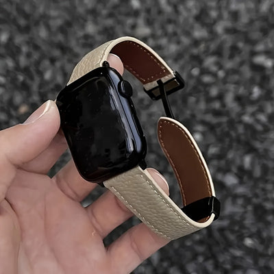 Band for Apple Watch with Magnetic Folding , Waterproof, Iron Clasp - Compatible with Apple Watch ultra SE/ Beige with Dark Brown - Maximus Echo