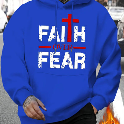 Regular Fit Polyester Men's Casual Knit Hoodie - Faith Over Fear Print Maximus Echo