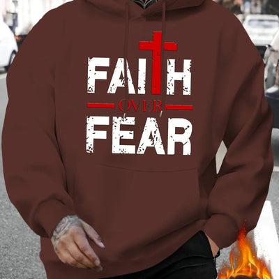 Regular Fit Polyester Men's Casual Knit Hoodie - Faith Over Fear Print Maximus Echo