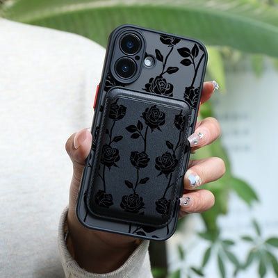 2pcs 1 Set & Luxury All Inclusive Shockproof Black Rose Pattern for Iphone Magnetic Case & Compatible with 1-2 Credit Cards Quality Leather - Maximus Echo