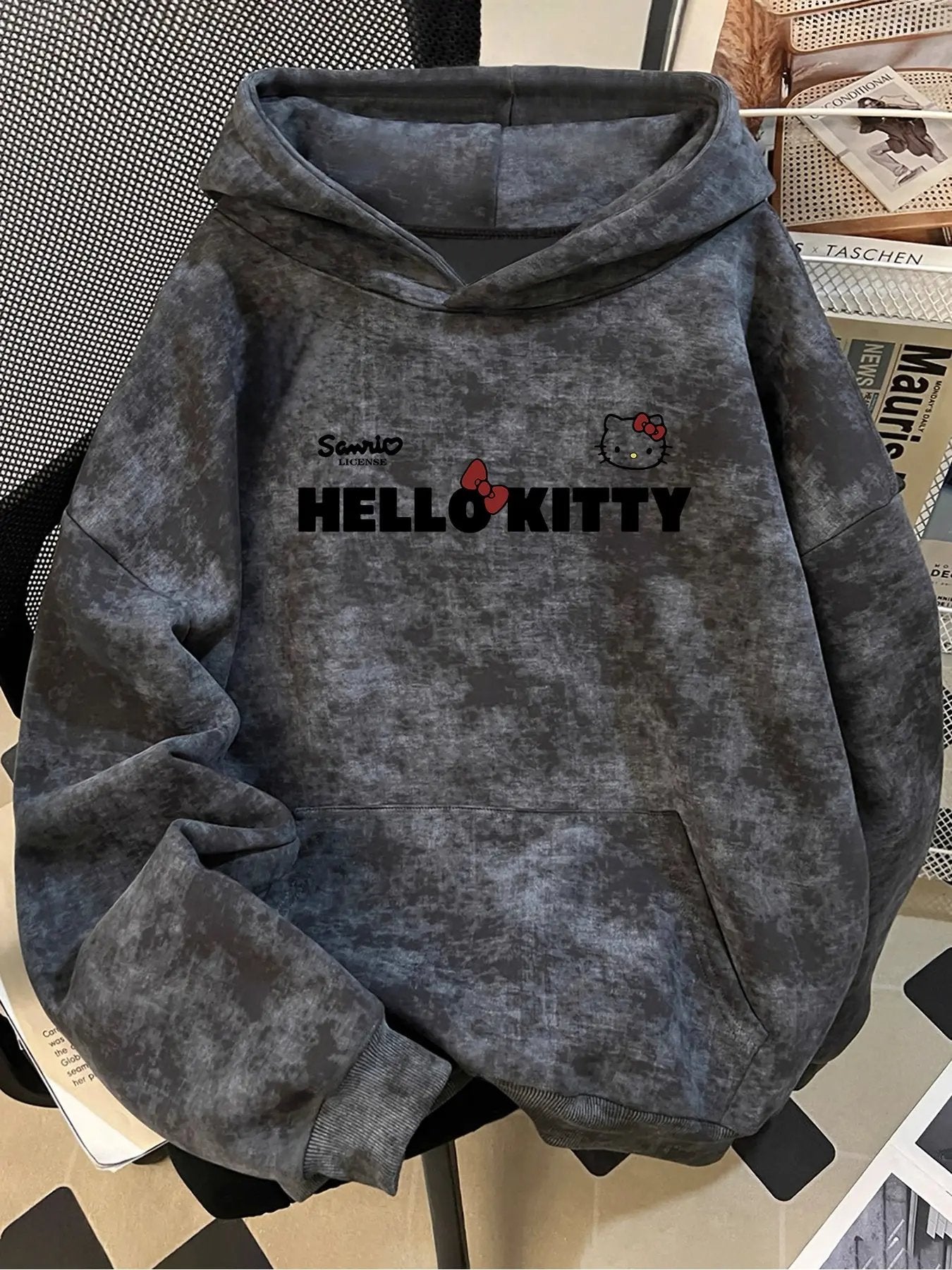 Sanrio Hello Kitty 's Oversized Hooded Sweatshirt -Pink Plaid Maximus Echo