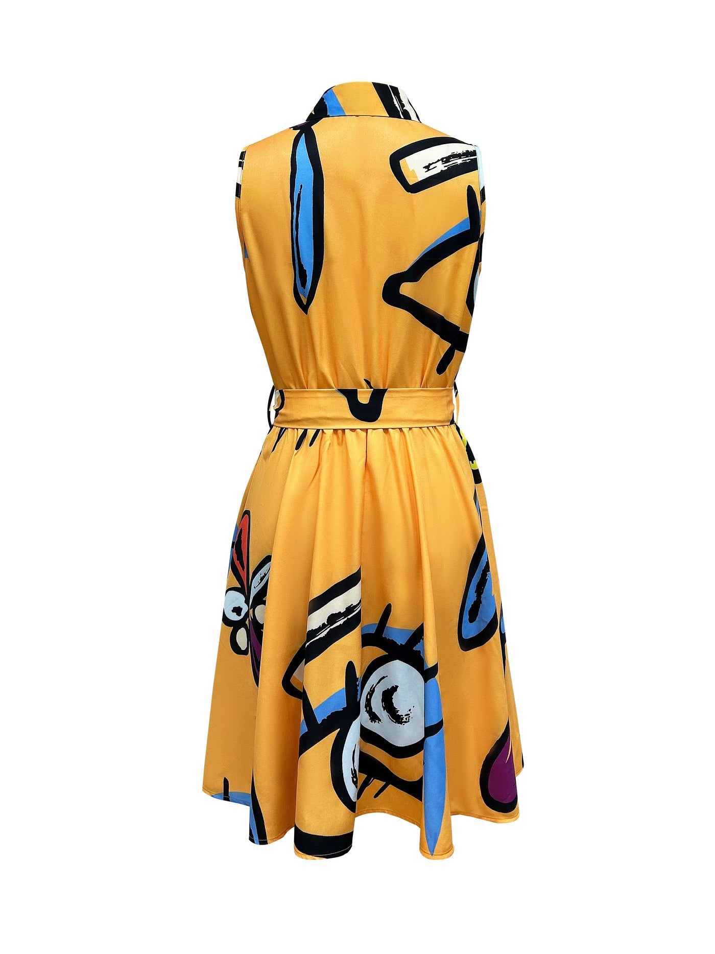 Sexy Pendulum Abstract Print Dress - Sleeveless, Lapel Collar, Tie-Waist, Belted, Semi-Sheer, Machine Washable, Perfect for Summer - Maximus Echo