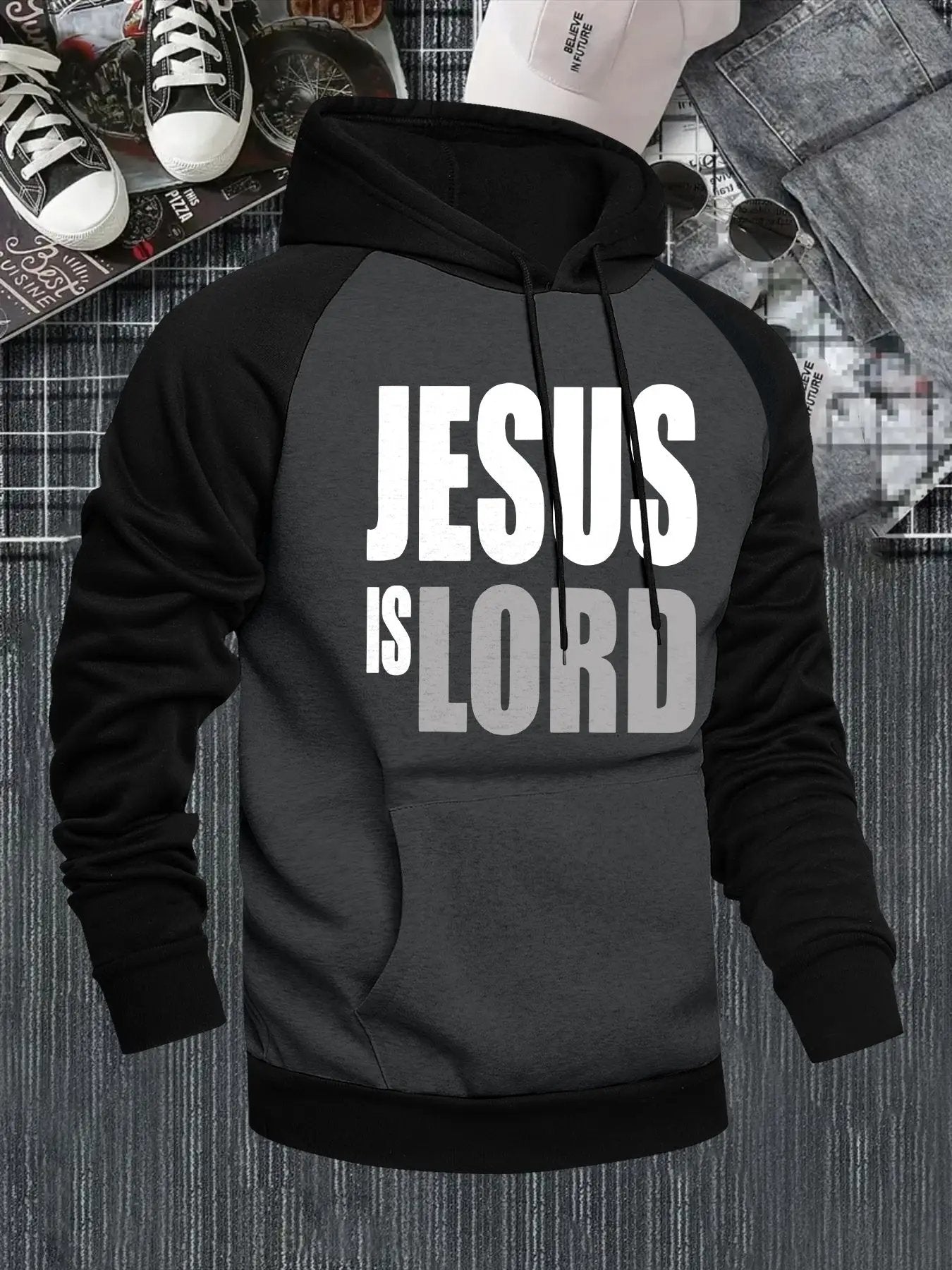Men's Jesus is Lord Print Hooded Sweatshirt