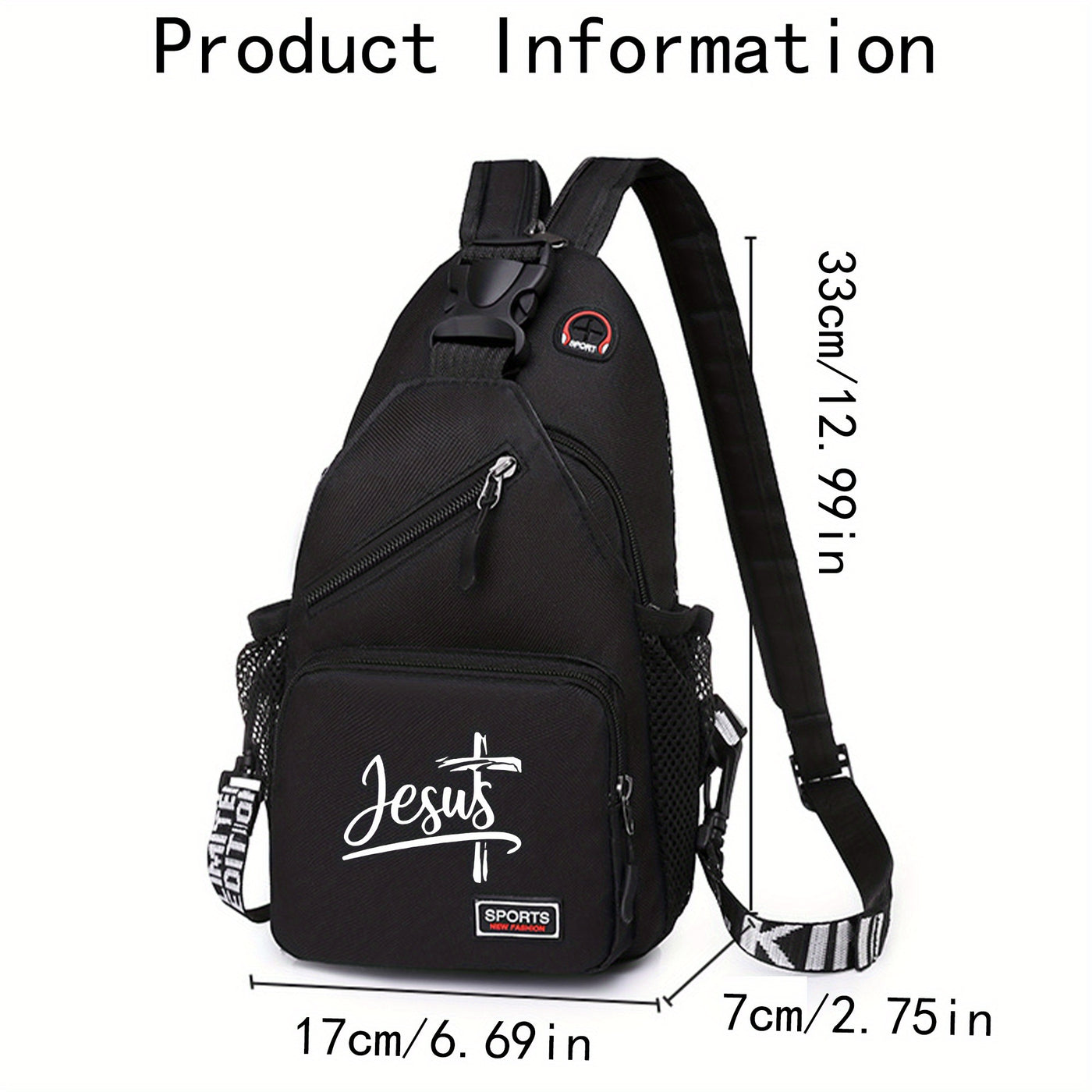 1pc Jesus Printed Crossbody Bag - Large Capacity, Adjustable Strap, Lightweight & Foldable, Black or, Perfect for Outdoor Travel, Work, and Casual Use, Work Accessory | Foldable Design | Durable Polyester - Maximus Echo