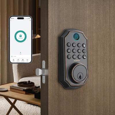 Arpha Smart Keyless Entry Door Lock - 100 Code Anti-Peek Combination, Auto Lock/Unlock, Easy Installation, Black & Orange, Low Battery Alarm, for Secure Home Access - Maximus Echo
