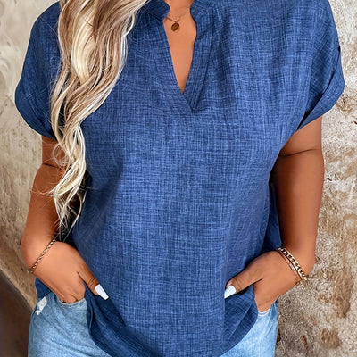 Lightweight Breathable Women's Elegant Notched V-Neck Batwing Sleeve Blouse | Solid Color Top for Spring/Summer - Maximus Echo