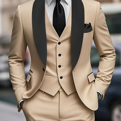 Men's 3pcs suit, plain color green fruit collar suit with jacket and formal trousers, suitable for business gatherings, graduation ceremonies, weddings and parties - Maximus Echo