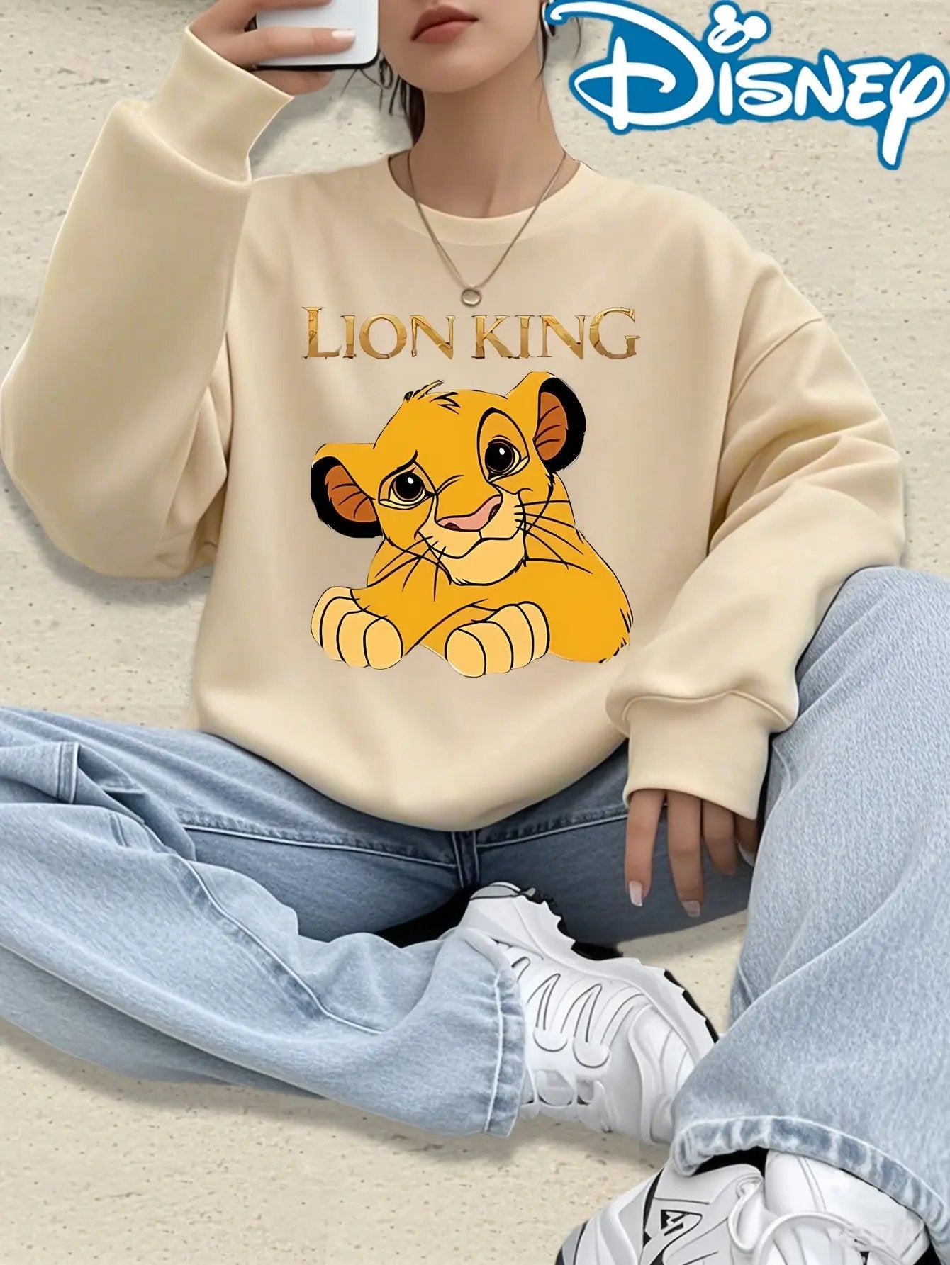 Disney Women's Pink Lion King Simba Graphic Crewneck Sweatshirt Maximus Echo