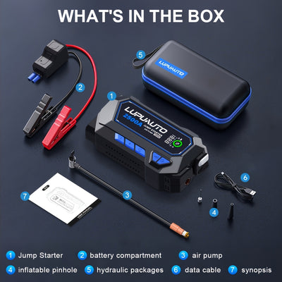 50000mAh Portable Wireless Car Air Compressor, Battery Jump Starter Portable Peak, Car Battery Charger Portable For 150PSI 12V(7.0LGas/5.0LDiesel) Start The Car Quickly - Maximus Echo