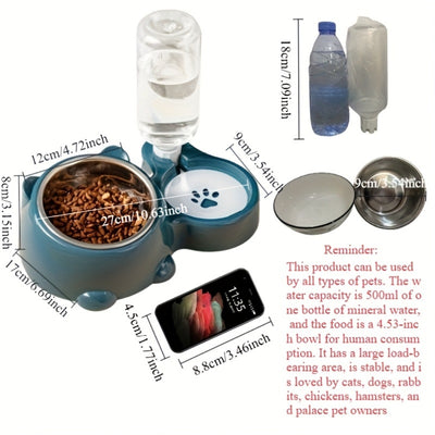Automatic Pet Feeder And Water Dispenser, Stainless Steel And Plastic, Anti-Slip, No Battery Or Power Needed, for Cats And Small Dogs - Maximus Echo