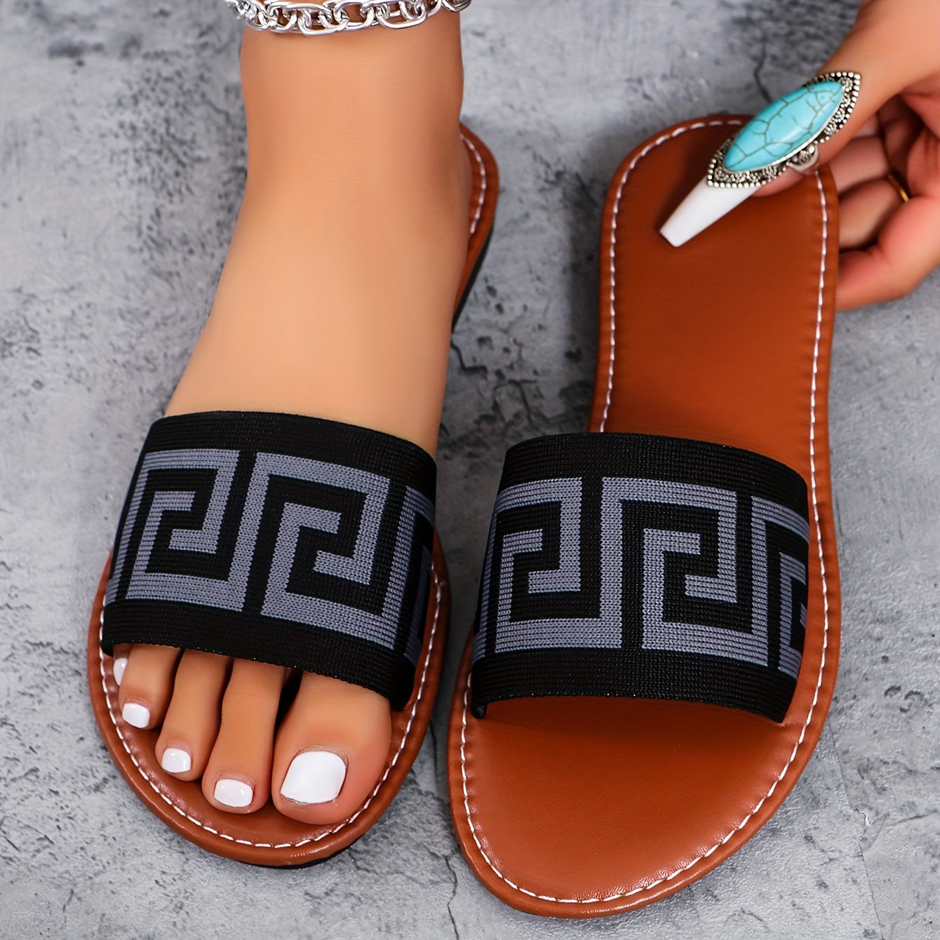 Summer Women's Slip-On Sandals | Black & White Striped, Breathable Fabric Upper - Maximus Echo