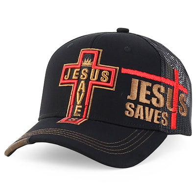 Jesus Saves Embroidered Curved Bill Trucker Cap - Maximus Echo