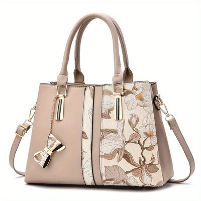 Elegant Floral Print Women's Handbag - Chic Colorblock Handbag with Zip Closure, Durable PU Material - Maximus Echo