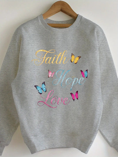 Women'S Faith Love Inspirational Sweatshirt - Long Sleeve Crewneck Maximus Echo