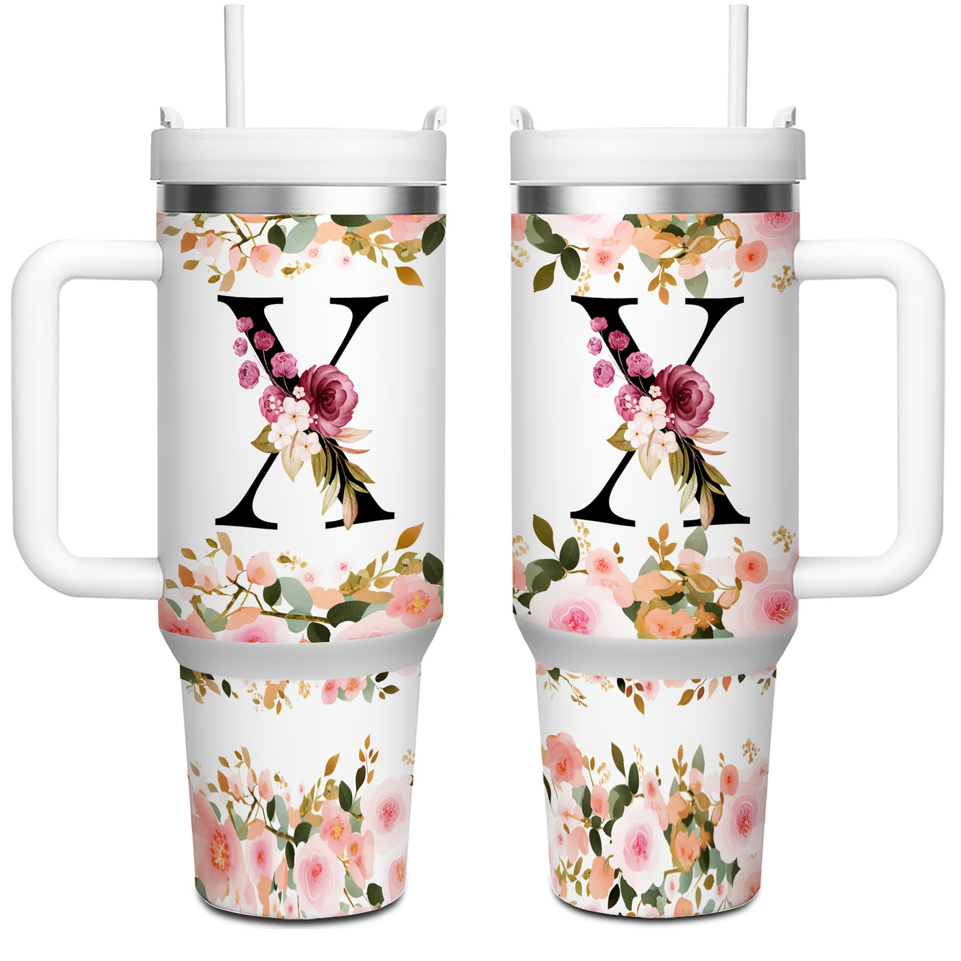1pc 40oz "A-Z Floral Letters" Stainless Steel Travel Cup, Keeps Hot 12h Cold 24h. Coffee Cup - Maximus Echo