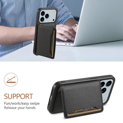 The Denior Phone Case Is Designed for The for iphone 17 Air/Pro/Pro Max Series, Featuring a Lychee Pattern Made of Faux Leather. It Includes Three Card Slots for Holding Credit Cards, ID Cards, Or Cash. This Phone Case Is Ele Maximus Echo