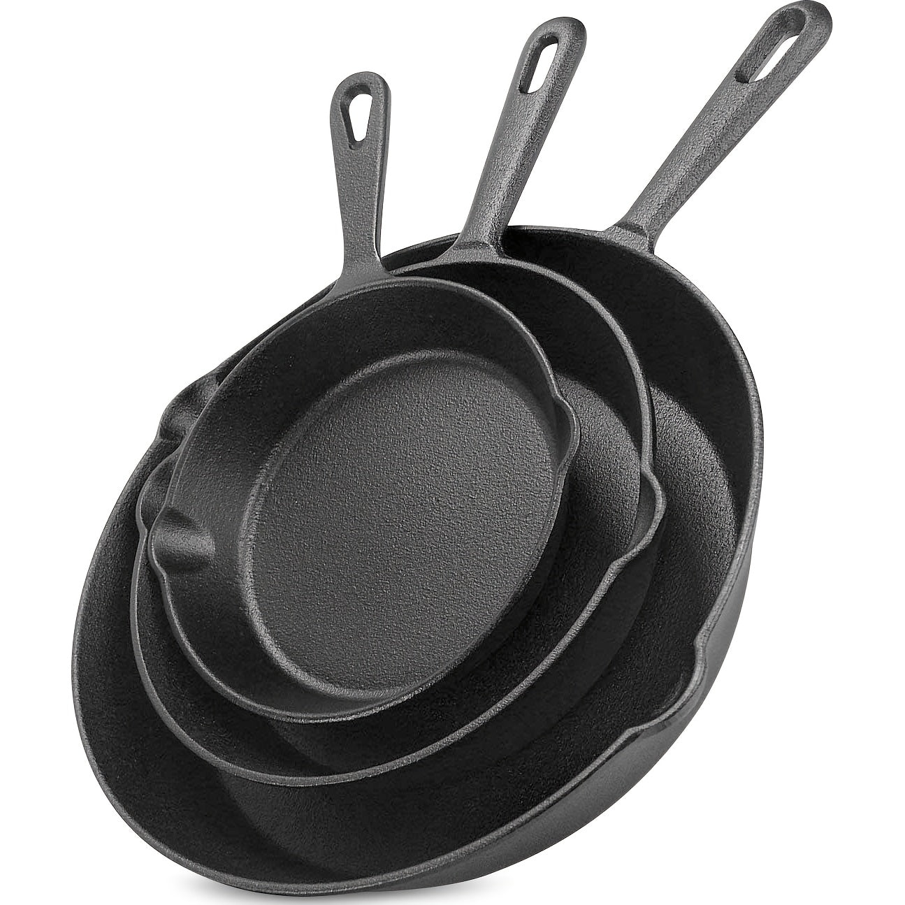 3pcs Non-Stick Cast Iron Skillet Set with Drip Spout - Perfect for Holiday Cooking, RV & Campfire Meals - Maximus Echo