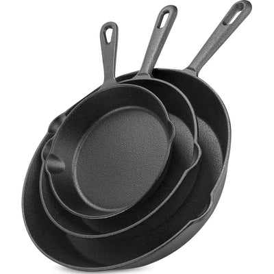 3pcs Non-Stick Cast Iron Skillet Set with Drip Spout - Perfect for Holiday Cooking, RV & Campfire Meals - Maximus Echo