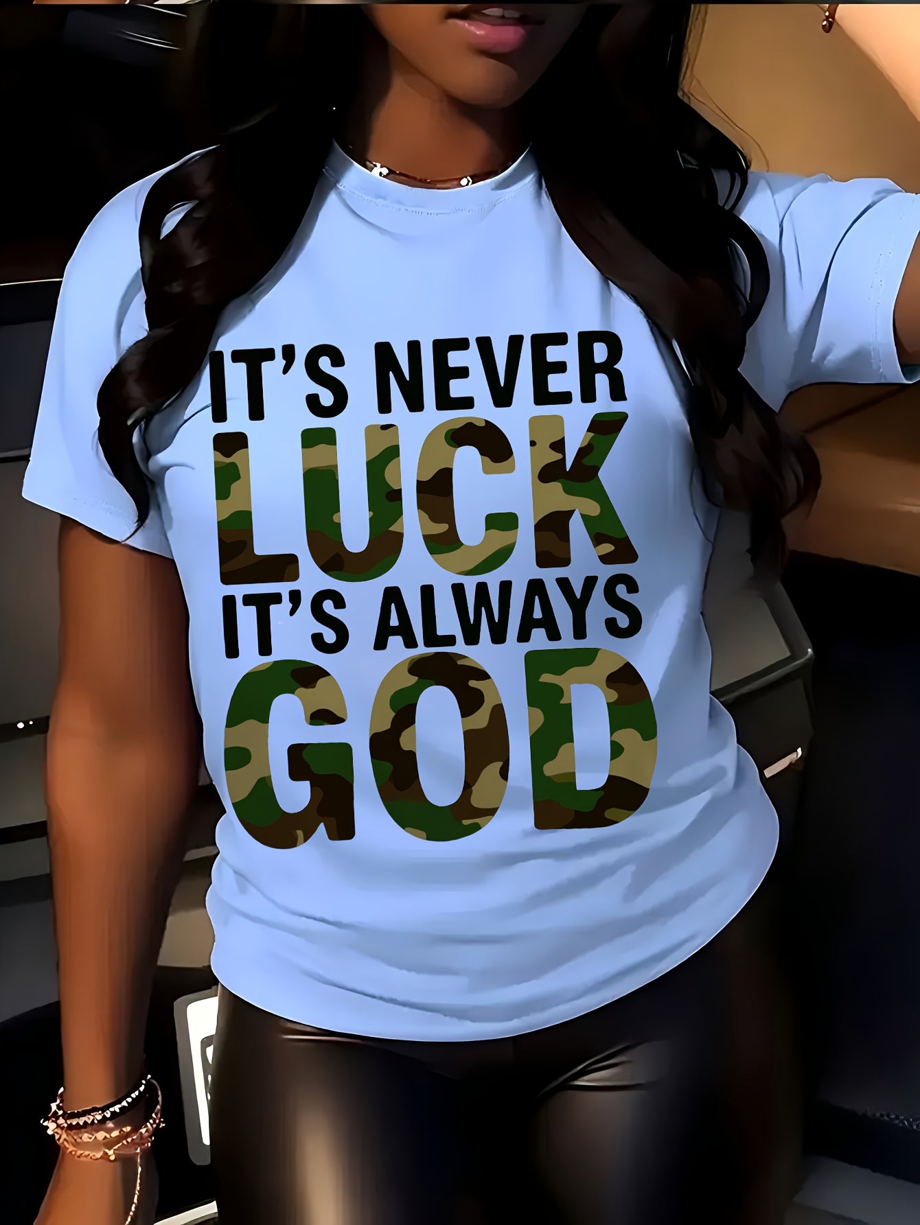 Women'S Casual T-Shirt - "It'S Never Lucky to Be God" Graphic, Comfortable Round Neck - Maximus Echo