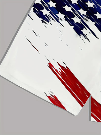 2025 Men's Casual American Flag 3D Print Shorts - Patriotic Red White Blue Star Design, Breathable Fabric, Regular Fit, Machine Washable for Sports & Outdoor Activities, Comfortable Fit - Maximus Echo