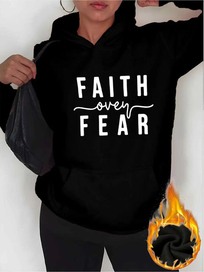 Women'S Hoodie - Faith Over Fear Inspirational Sweatshirt, Hooded Pullover with Front Pocket Maximus Echo