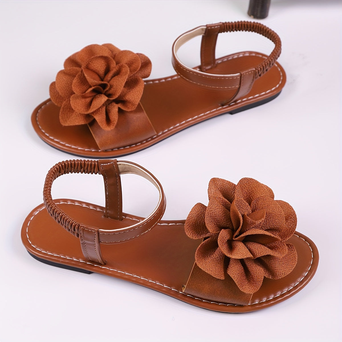 Women's Summer Elegant Flat Sandals with Large Blue Floral Design, Adjustable Ankle Strap - Open-Toe Breathable Faux Cover for Casual & Dressy Occasions, Dressy Sandals - Maximus Echo