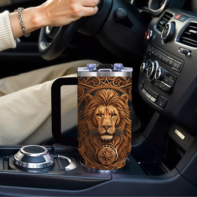 1-Pack Men's Lion Design Insulated Bottle Cup - Brown Lion Head, Leakproof Coffee Cup , Heavy-Duty 304 Stainless Steel Travel Mug (40oz) Maximus Echo