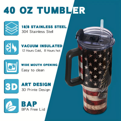 Gome American Flag & Eagle 40 oz Tumbler with Handle - Stainless Steel Cup with Straw Maximus Echo