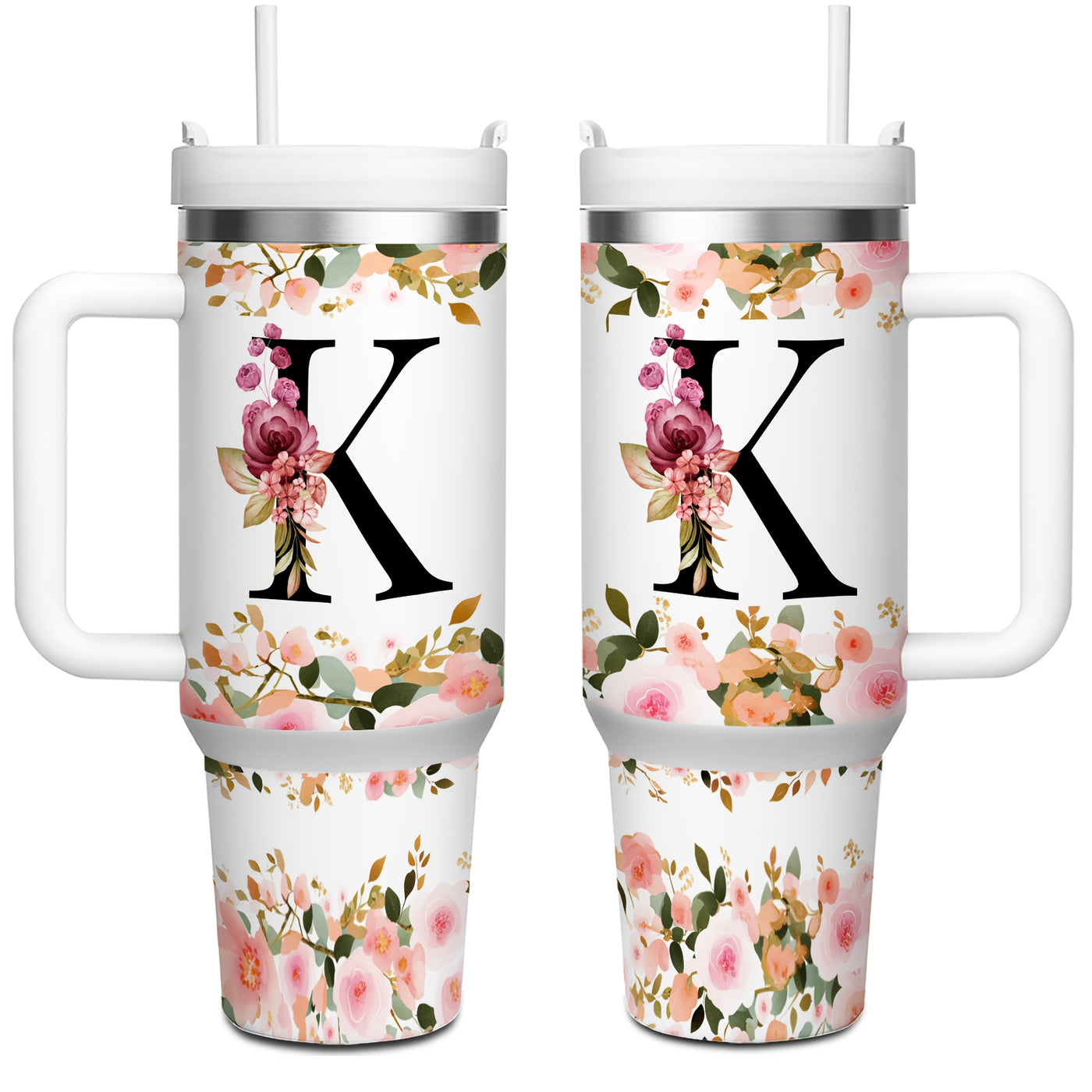 1pc 40oz "A-Z Floral Letters" Stainless Steel Travel Cup, Keeps Hot 12h Cold 24h. Coffee Cup - Maximus Echo