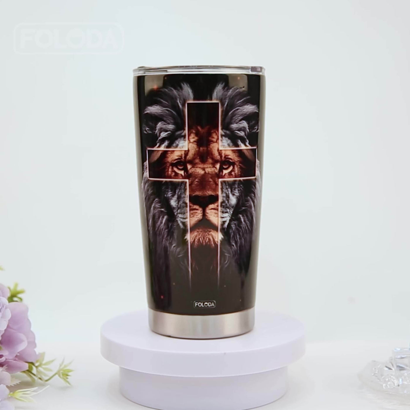Foloda 20oz Lion-Themed Stainless Steel Tumbler with Lid - Inspirational Design Maximus Echo