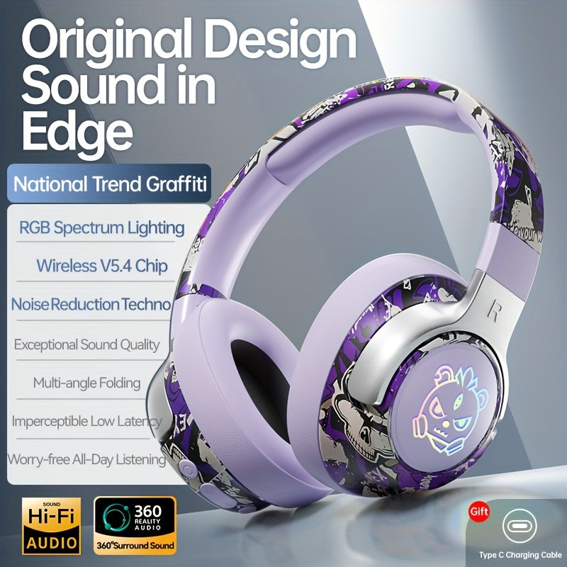 Wireless Gaming Headphones with Wireless 5. 3, 360° Stereo Sound, Lightweight Foldable Design, Noise Cancelling Mic, Type-C Charging & USB-C Cable, Call & Music Clear Voice - Maximus Echo