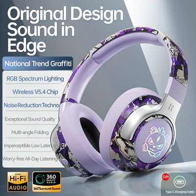 Wireless Gaming Headphones with Wireless 5. 3, 360° Stereo Sound, Lightweight Foldable Design, Noise Cancelling Mic, Type-C Charging & USB-C Cable, Call & Music Clear Voice - Maximus Echo