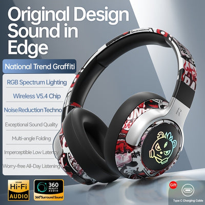 Wireless Gaming Headphones with Wireless 5. 3, 360° Stereo Sound, Lightweight Foldable Design, Noise Cancelling Mic, Type-C Charging & USB-C Cable, Call & Music Clear Voice - Maximus Echo