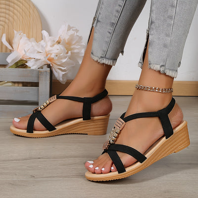 2025 New Elegant Women'S Pearl Decoration Wedge Sandals, Rubber Soft Bottom Casual Thick, Comfortable - Maximus Echo