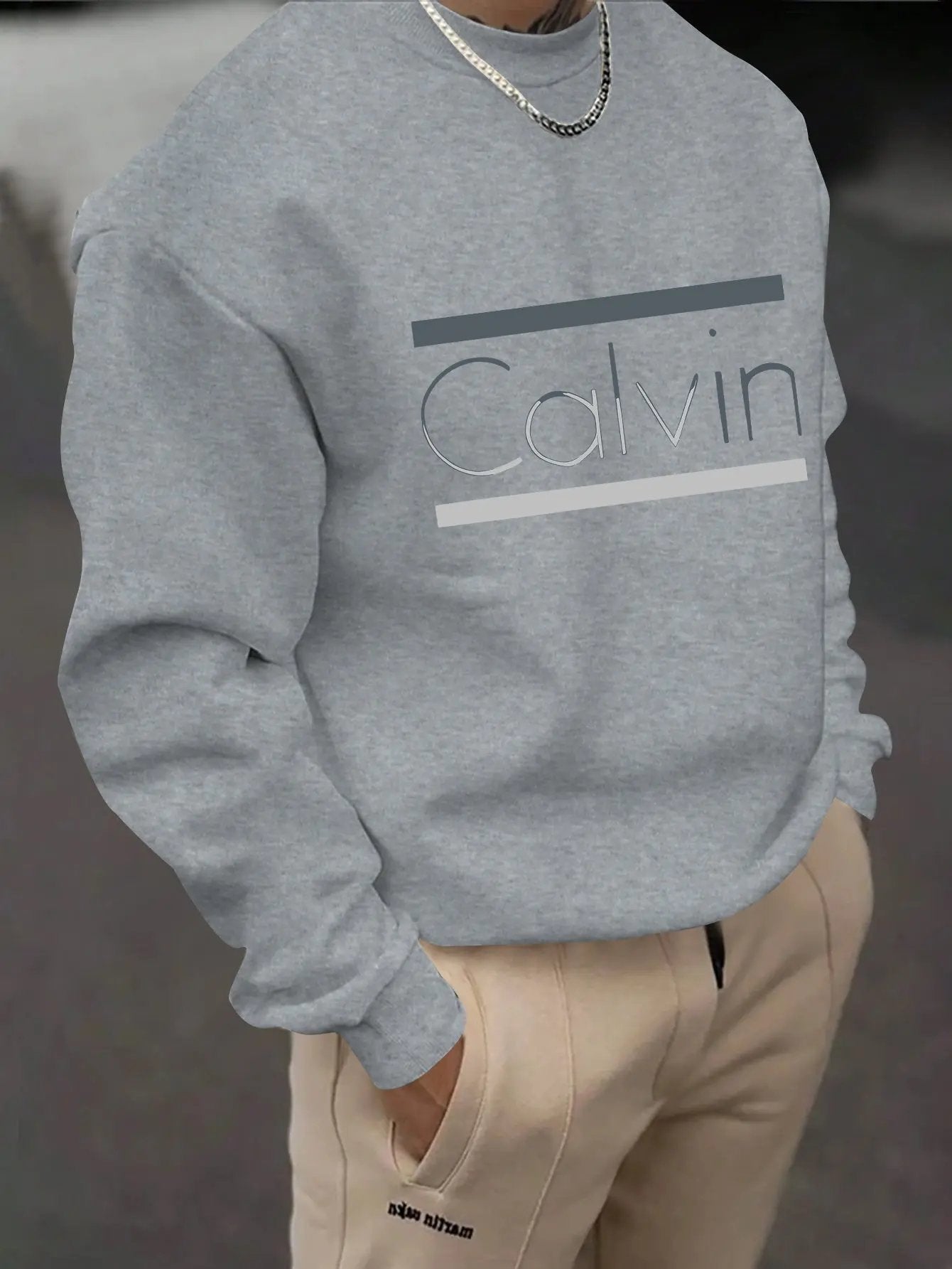Brown Casual Pullover with "Calvin" Print, Comfortable H-Fit for Outdoor Maximus Echo