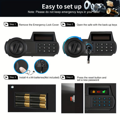 Safe Box, Security Safe Box, Safety Box With Fireproof Document Bag, Backlit Keypad, Display Screen, LED Light, Mute Function, Key Lock, Fireproof Safe For Home Documents Hotel Office, Size 7.87"H X 12.20"W X 7.87"D - Maximus Echo