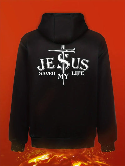 Men'S Christian Religious Hooded Jacket - Saves My Life Graphic Zip-Up Coat with Front Pocket, Black & White Religious Apparel for Church