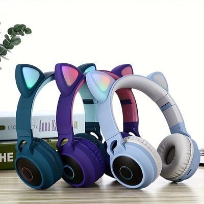 Cat Ear Wireless Over Ear Hook Headphone Ear Muffs Comfort Foldable Headset with Rechargeable Battery, Type-C Port Charging - Maximus Echo